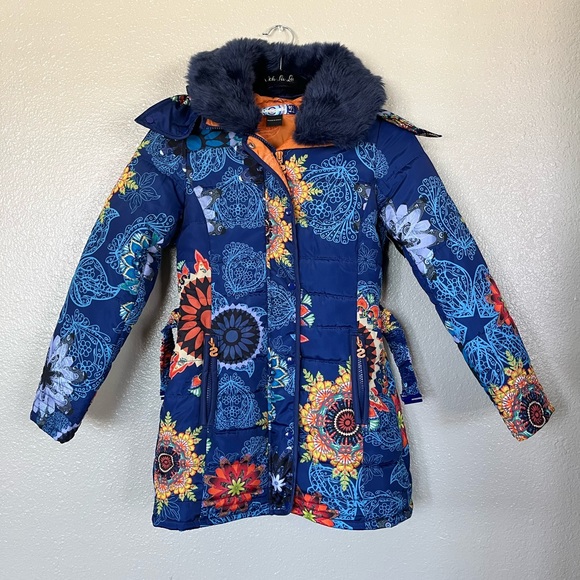 Desigual floral boho puffer jacket. Girls 11/12. Fits. x-small woman - Picture 2 of 8